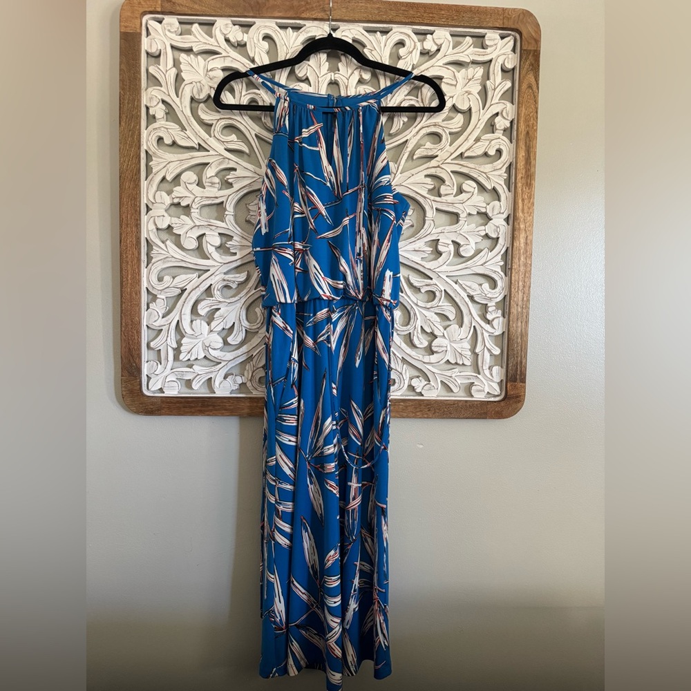 🔥Blogger Favorite Blue Tropical Print Cropped Jumpsuit ✨ Greece Vacation Luxe - Picture 10 of 13